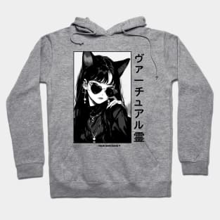 Stylish Anime Neko Girl Manga Aesthetic Streetwear Black and White #1 Hoodie